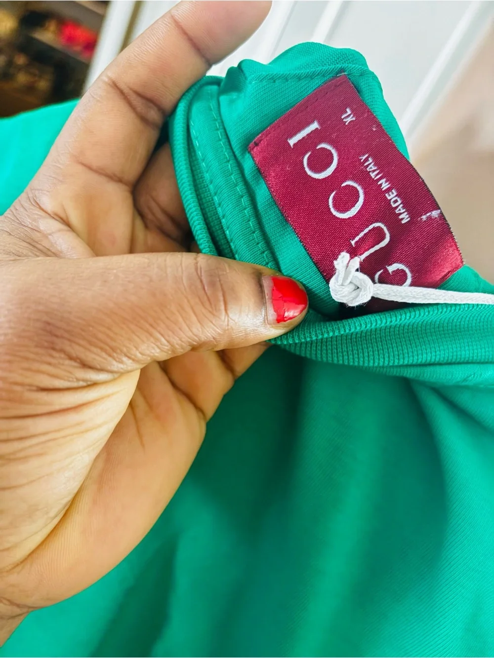 Gucci Green Short-Sleeve Tee with Red Logo